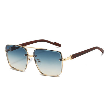 Men's Double Beam Imitation Wood Grain Leg Fashionable Sunglasses