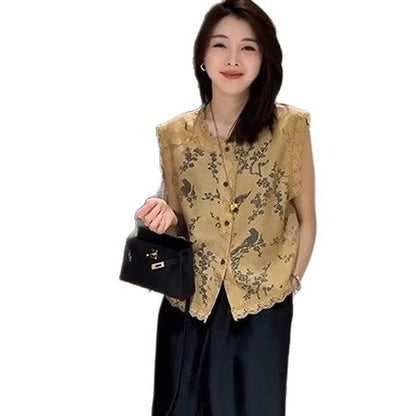 Fashion Chinese Style Traditional Lace Thin Sleeveless Retro Vest