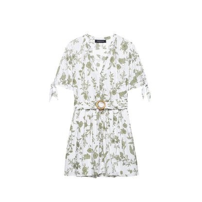 European And American Style Hollow Out Embroidered Printed Mini Short Sleeve Dress