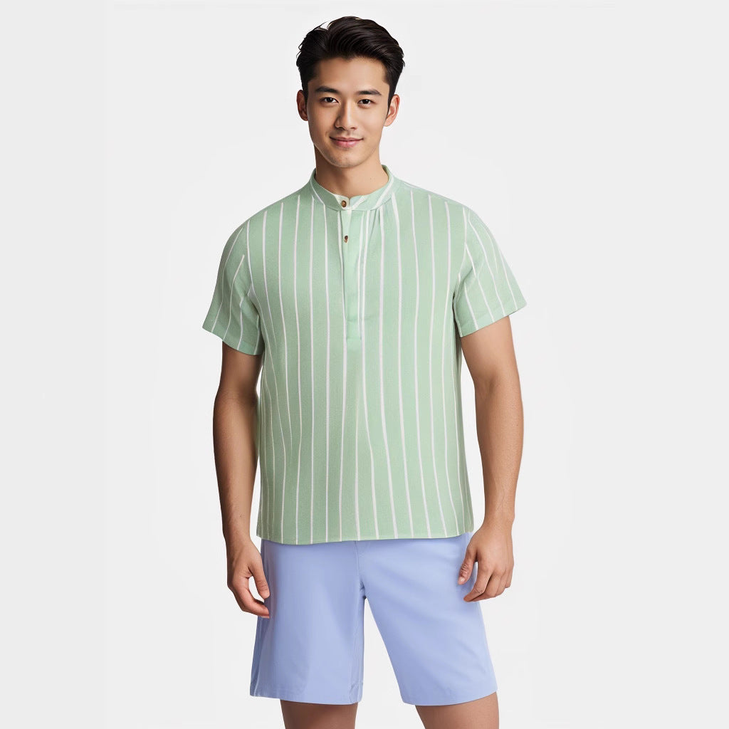 Striped Casual Men's Shirt Foreign Trade Short Sleeve Shirt