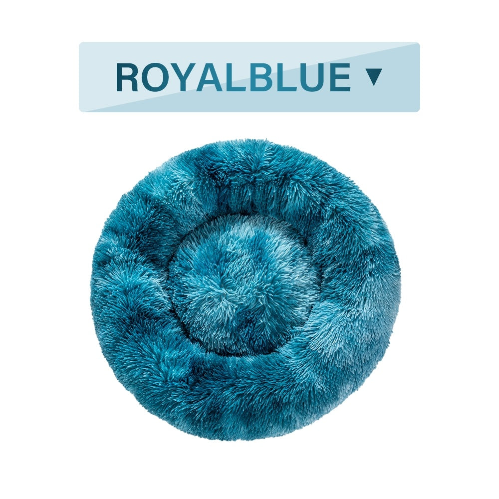 Fluffy Donut Dog Bed  Warm Soft Long Plush Pet Cushion Dog House Cat  Bed Washable Pet Sofa Mat Calming Samll Large Dog Beds - X2-Shopping