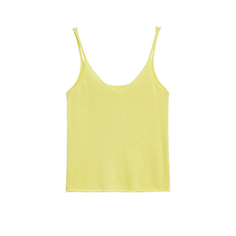 Pure Desire European And American Sexy Style Solid Color Spaghetti Straps Knitted Top