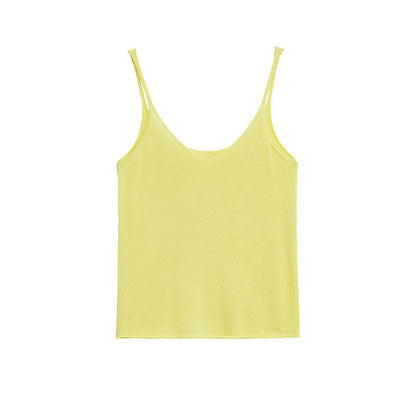 Pure Desire European And American Sexy Style Solid Color Spaghetti Straps Knitted Top