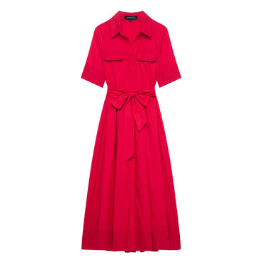 European And American Style Slim Waist Poplin Short Sleeve Dress