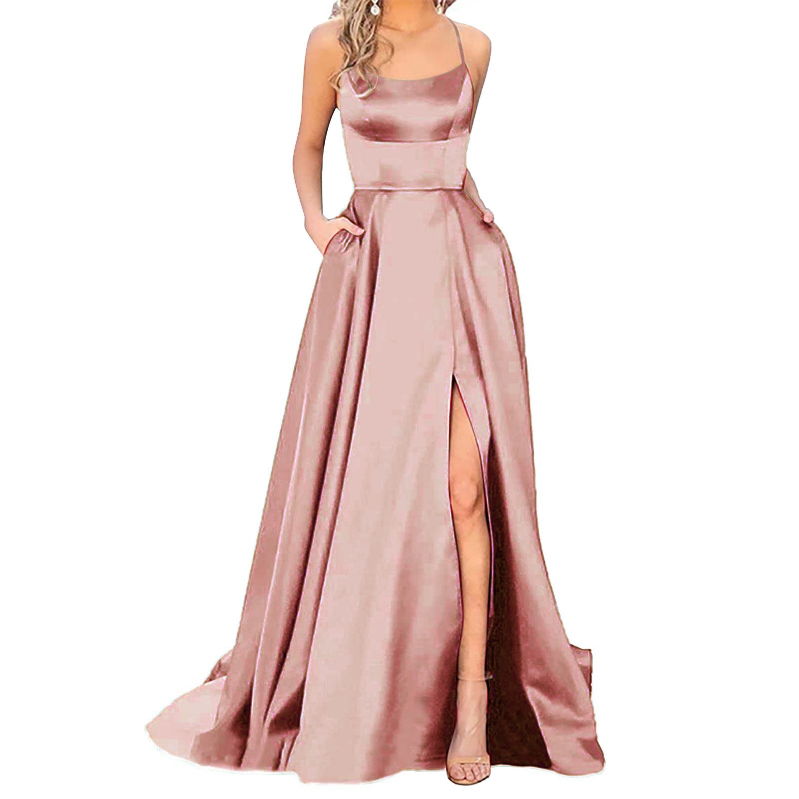 Solid Color Long Slimming And Shoulder Hollow Girlfriends Fashion Bridesmaid Party Dress - X2-Shopping