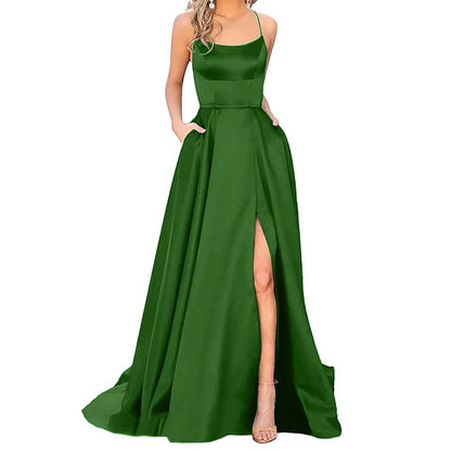 Solid Color Long Slimming And Shoulder Hollow Girlfriends Fashion Bridesmaid Party Dress - X2-Shopping