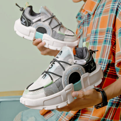 Round Toe Low-top Flat-heel Lace-up Grey Sneakers