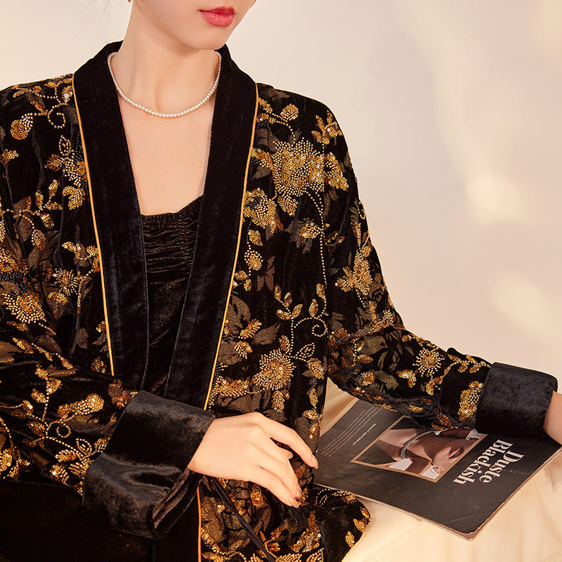 Heavy Industry Burnt Flower Embroidered Beads Cardigan National Style High Class Elegant V-neck Light Luxury Coat - X2-Shopping