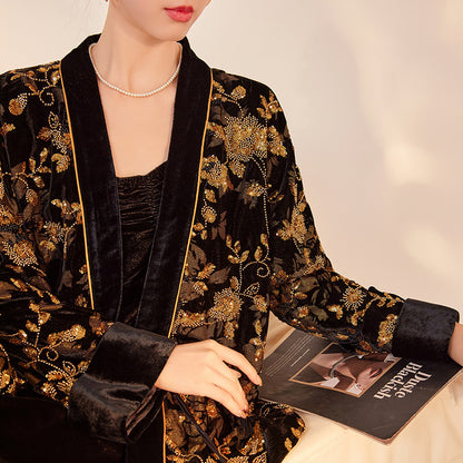 Heavy Industry Burnt Flower Embroidered Beads Cardigan National Style High Class Elegant V-neck Light Luxury Coat - X2-Shopping
