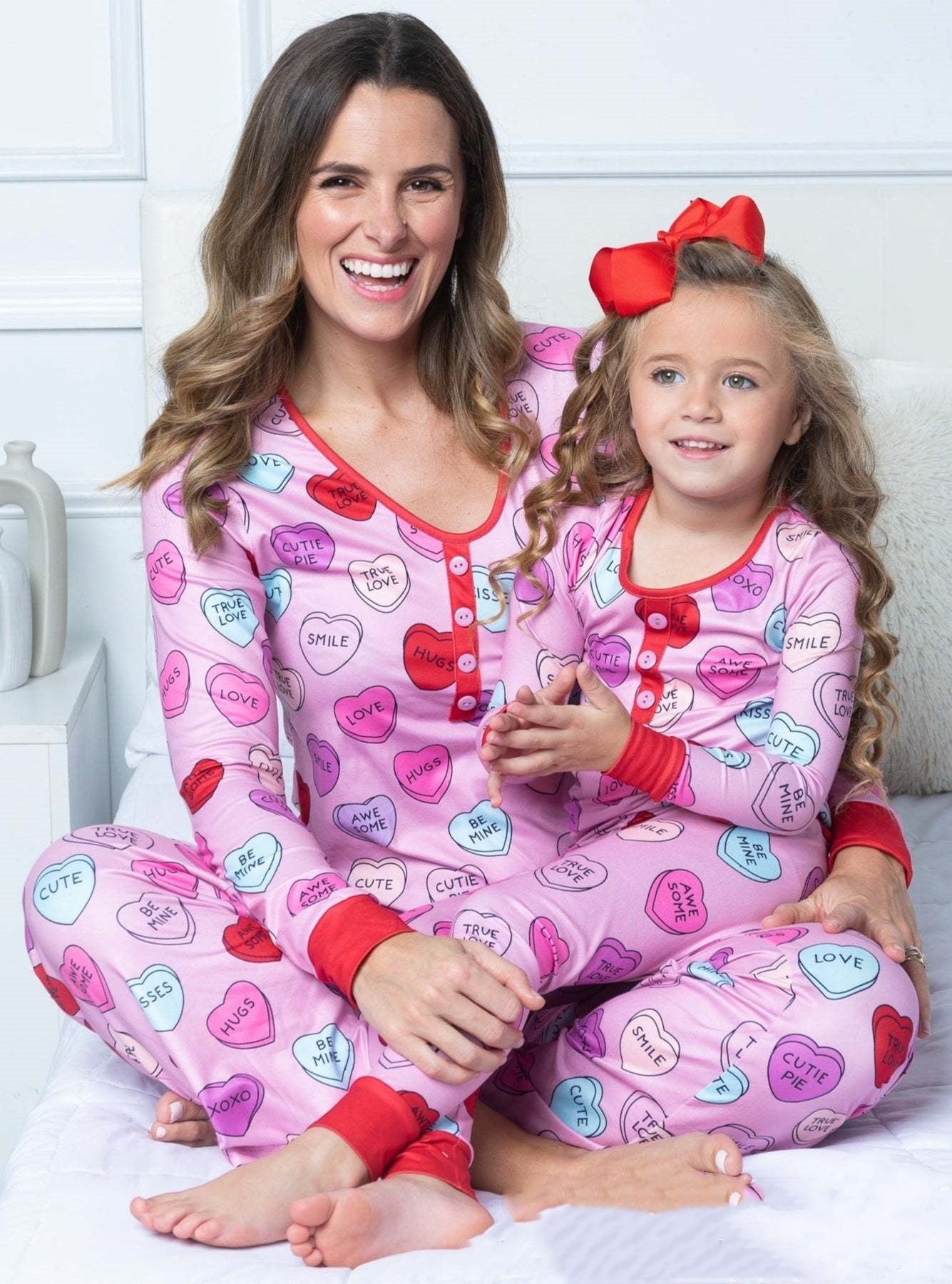 Beauty Clothing Valentine's Day Heart Printing Leisure Pajamas Pajamas Parent-child Suit - X2-Shopping