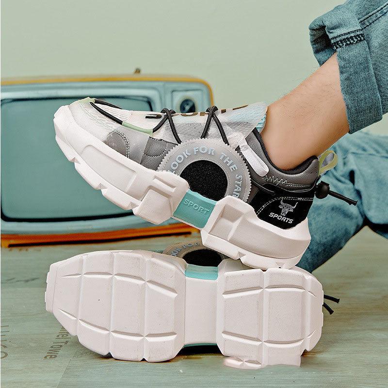 Round Toe Low-top Flat-heel Lace-up Grey Sneakers