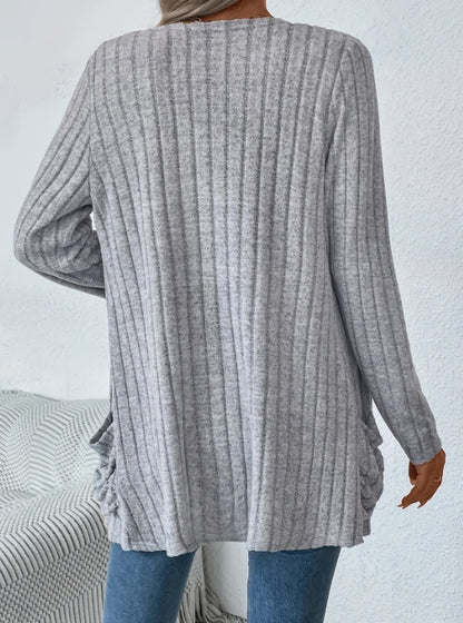 Solid Color Open-Front Cardigan - X2-Shopping