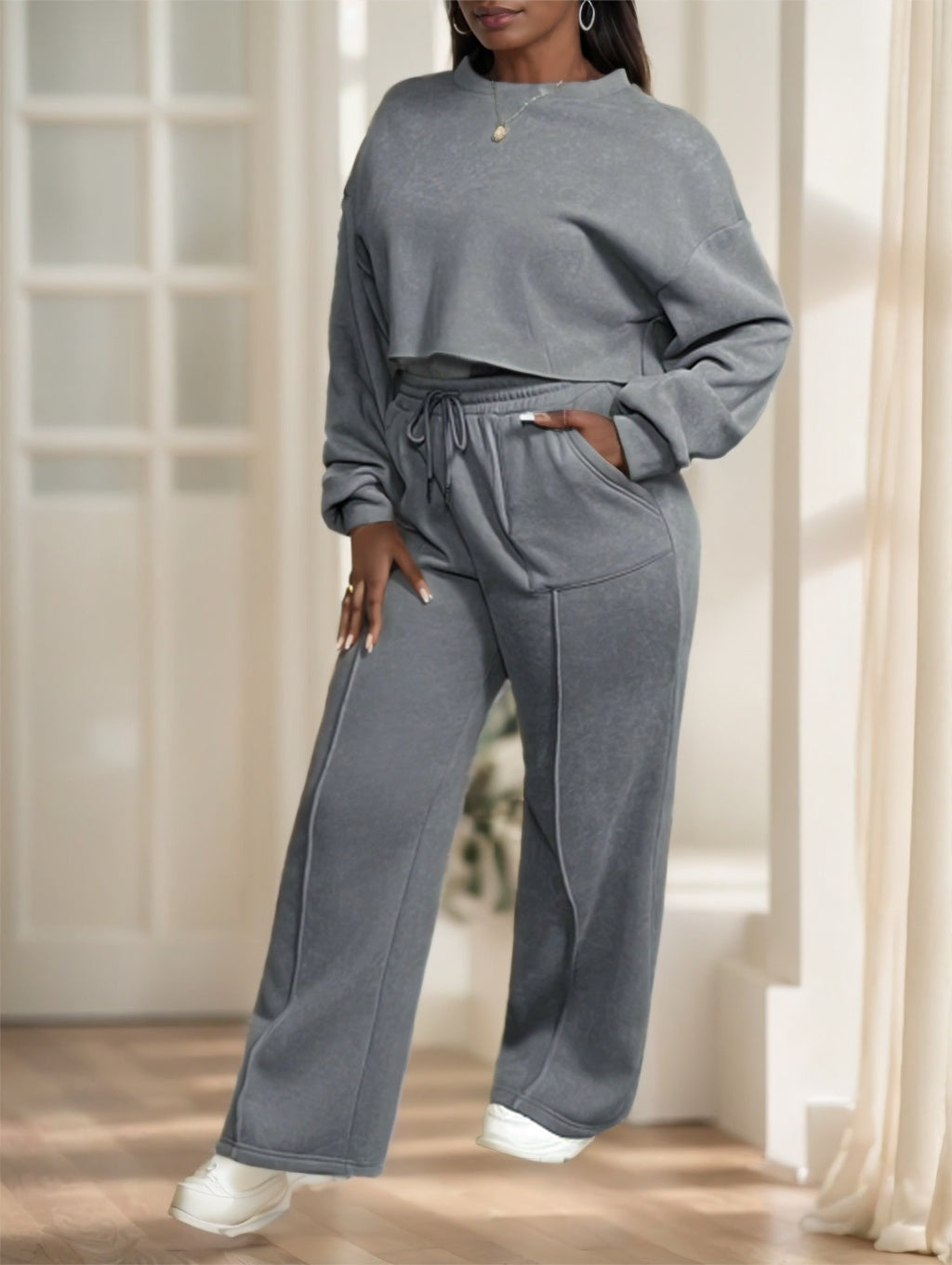 Women 2 Pieces Casual Street Style Loose Fit Sports Outfit - X2-Shopping