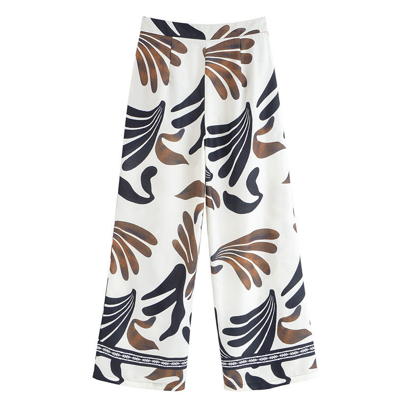 Spring And Summer European And American Wind Waist Vintage Floral Print Casual Trousers