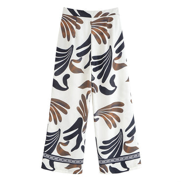 Spring And Summer European And American Wind Waist Vintage Floral Print Casual Trousers