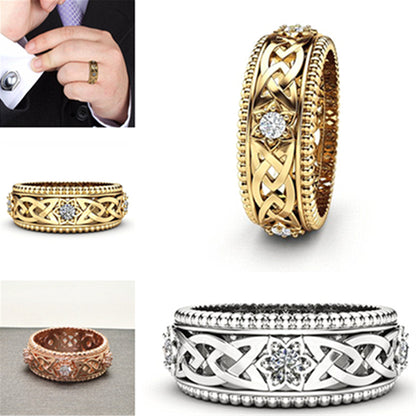 14 Karat vergoldeter weißer Diamantring mit hohlem Muster, Ehering