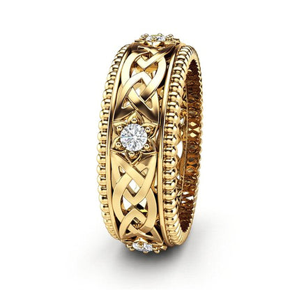 14 Karat vergoldeter weißer Diamantring mit hohlem Muster, Ehering