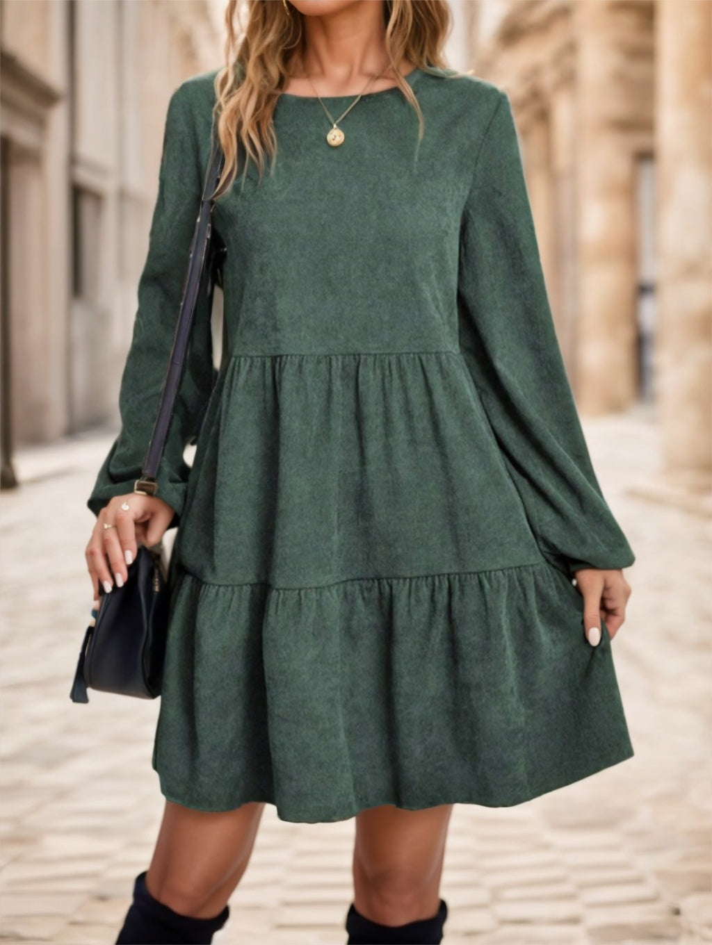 Women's Solid Color Long Sleeve Dress - X2-Shopping