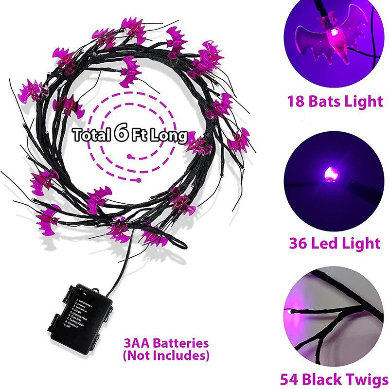 Halloween LED Weidenreben Lichterkette Coole Cartoon Fledermaus Kürbis Dekoration Für Indoor Outdoor Party Haus Dekor
